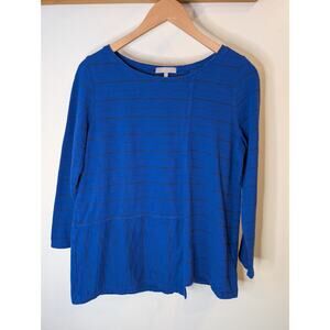 Habitat Striped Top Women's S Royal Blue Cotton 3/4 Sleeve Textured Tee